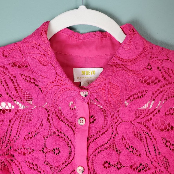 Anthropologie Maeve Womens Pink Floral Lace Button Down Shirt Top Size 10 - Picture 5 of 8